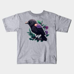 Beautiful colorful corvus with flowers and leaves Kids T-Shirt